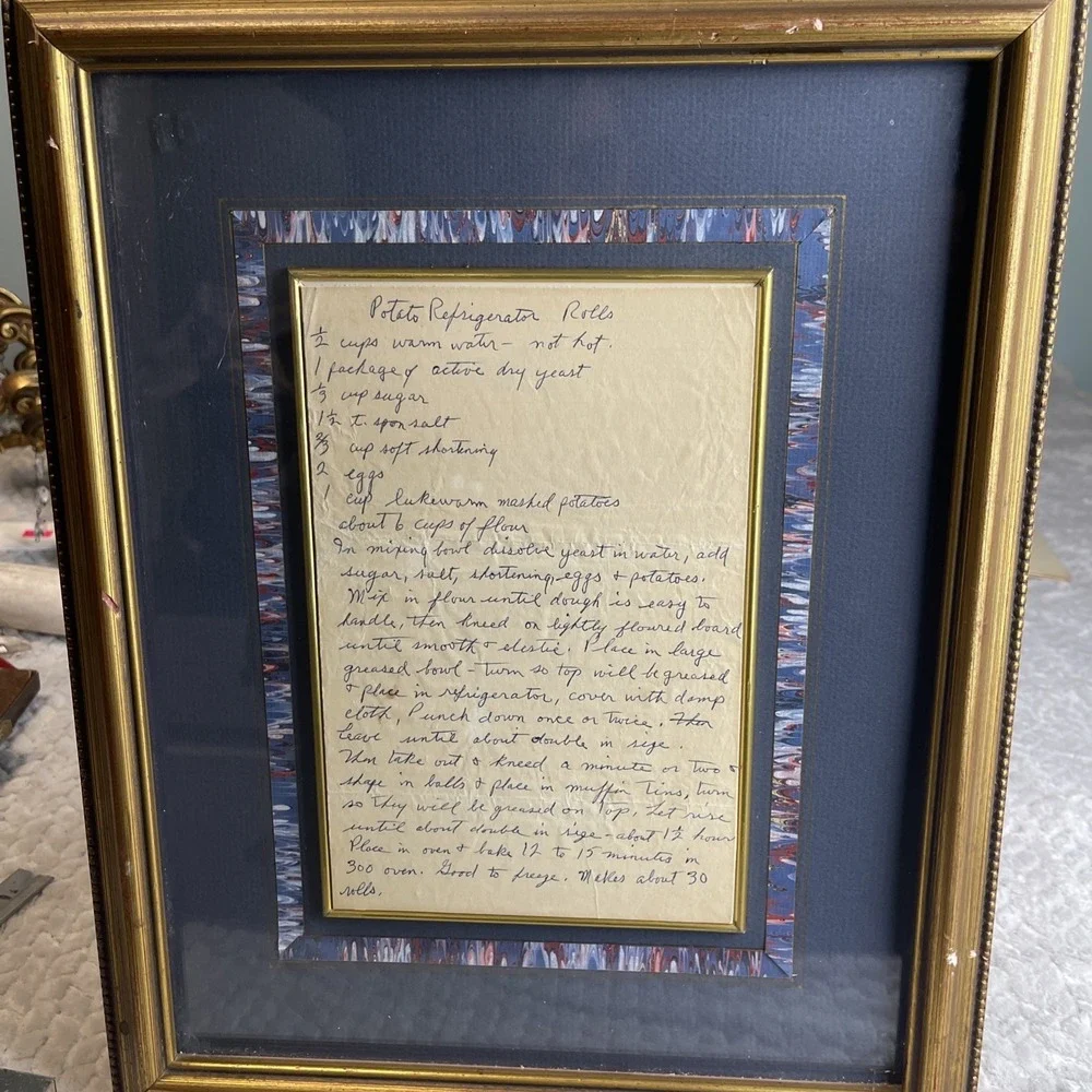 Vintage Picture Frame Handwritten Family‎ Recipe Rolls Grandma Core Decor